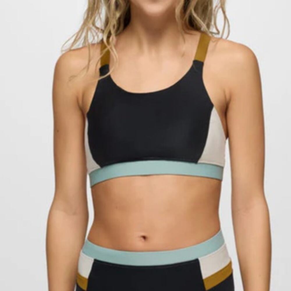 Prana Baja Bound Sport Swim Top Women's XS Black Colorblock High Neck UPF 50+